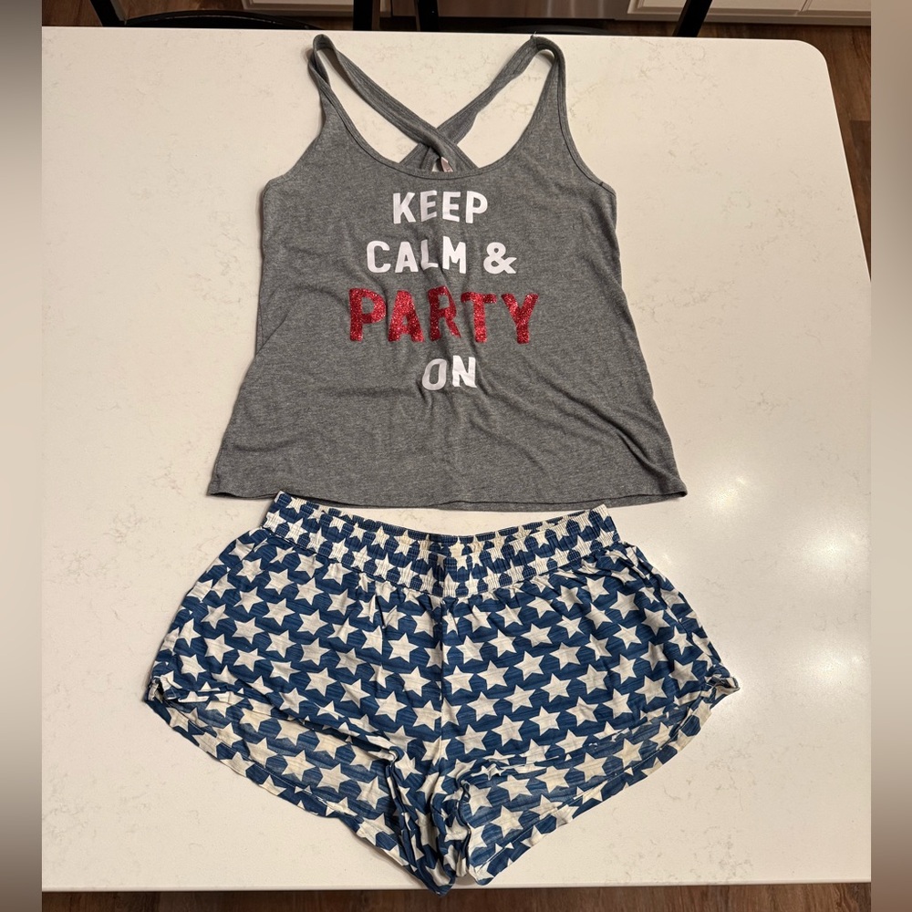 Victoria's Secret Gray and Blue Star Pajama Set